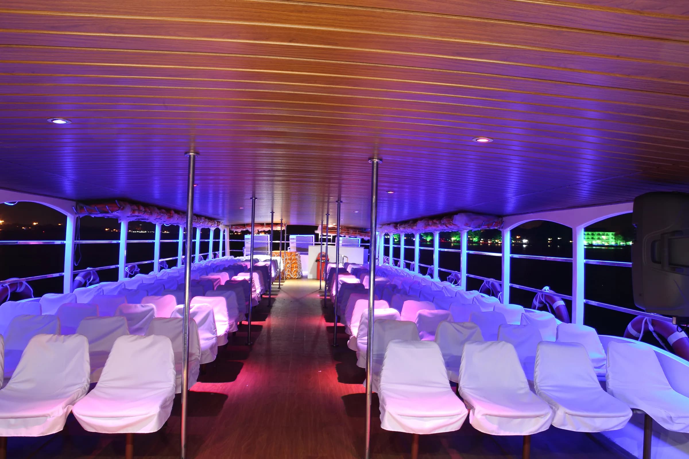 Classic Paradise lounge lit for guests at night
