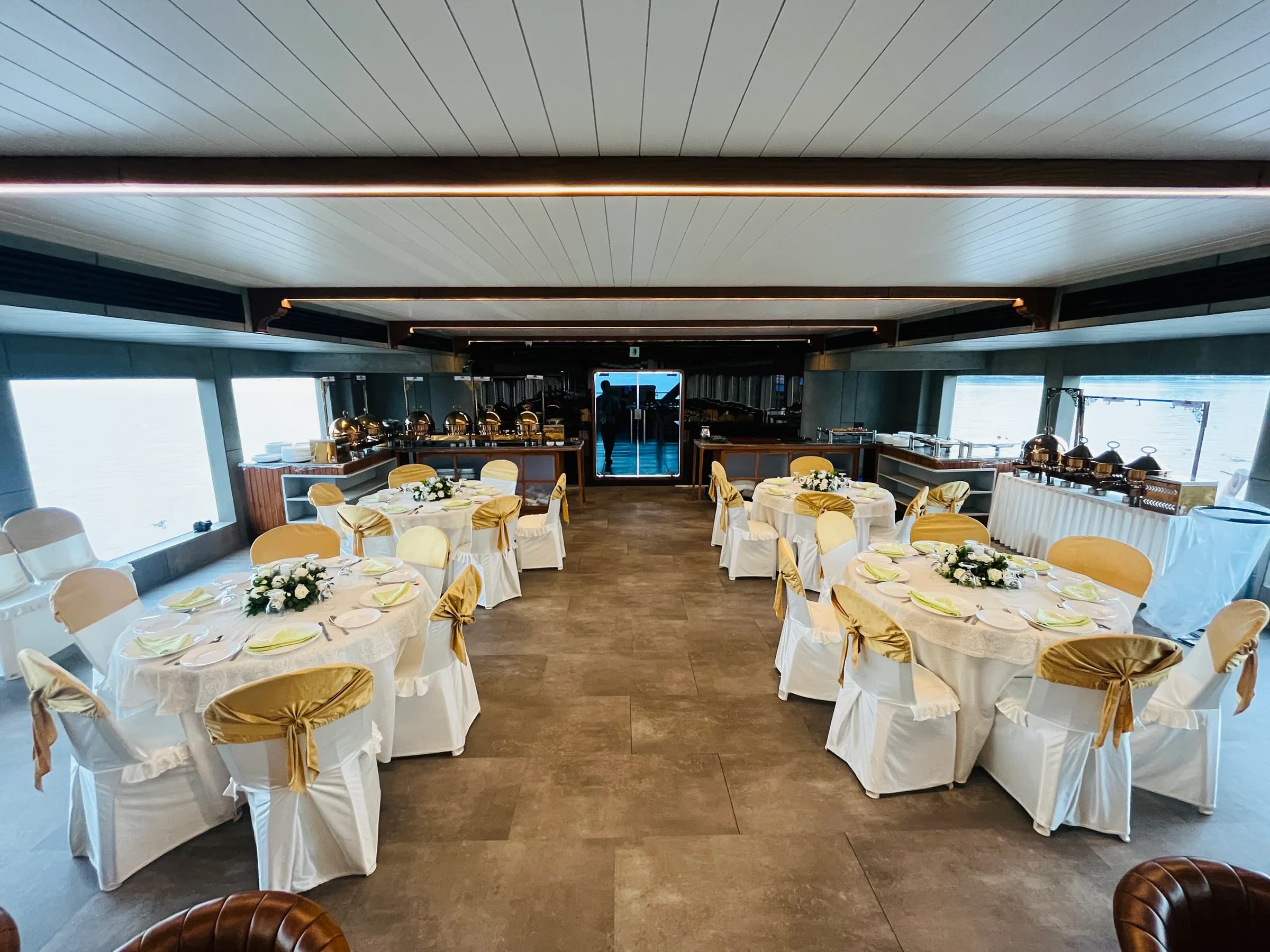 Banquet tables set aboard Classic Imperial