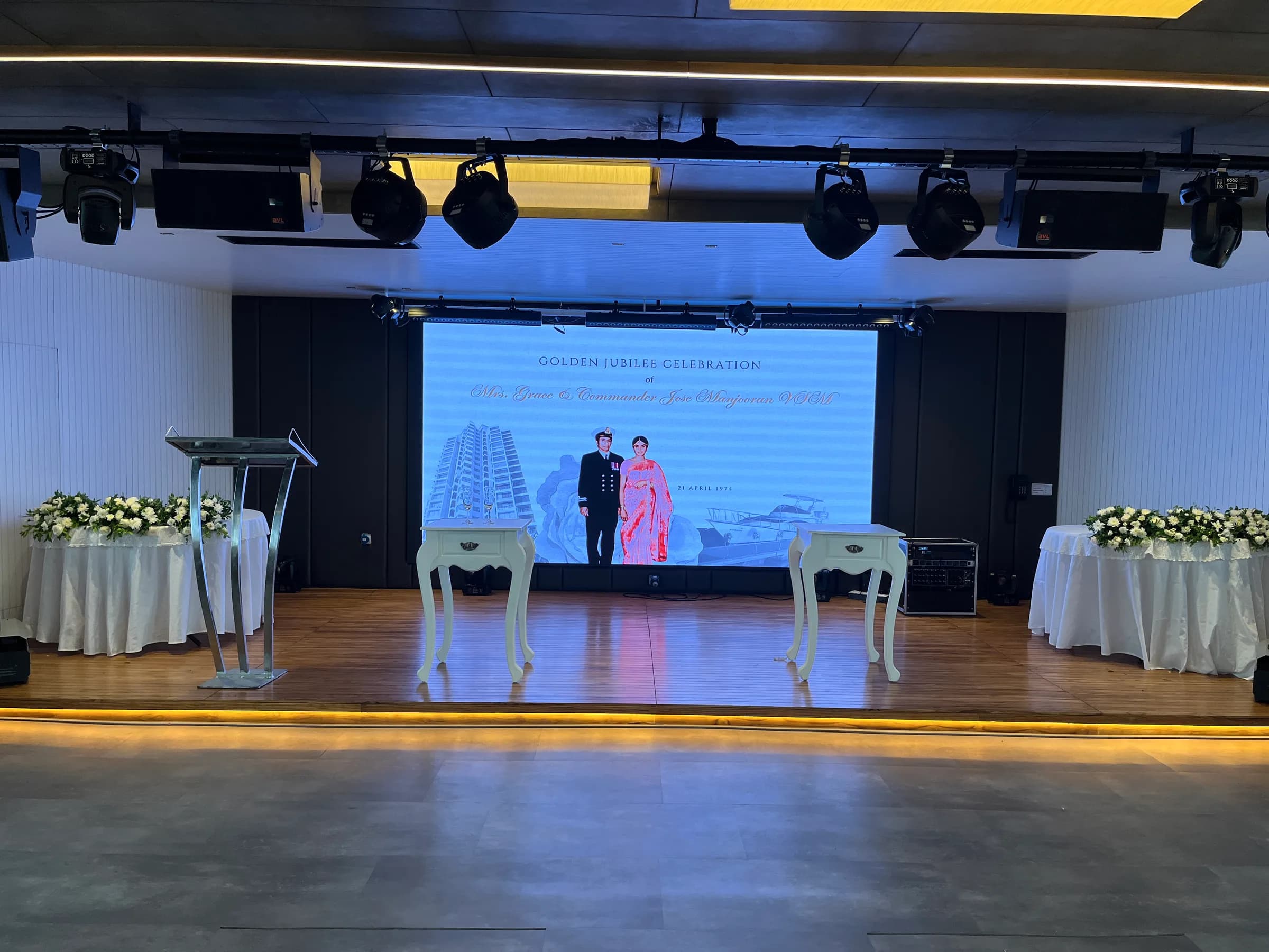 Floral stage for an event aboard Classic Imperial