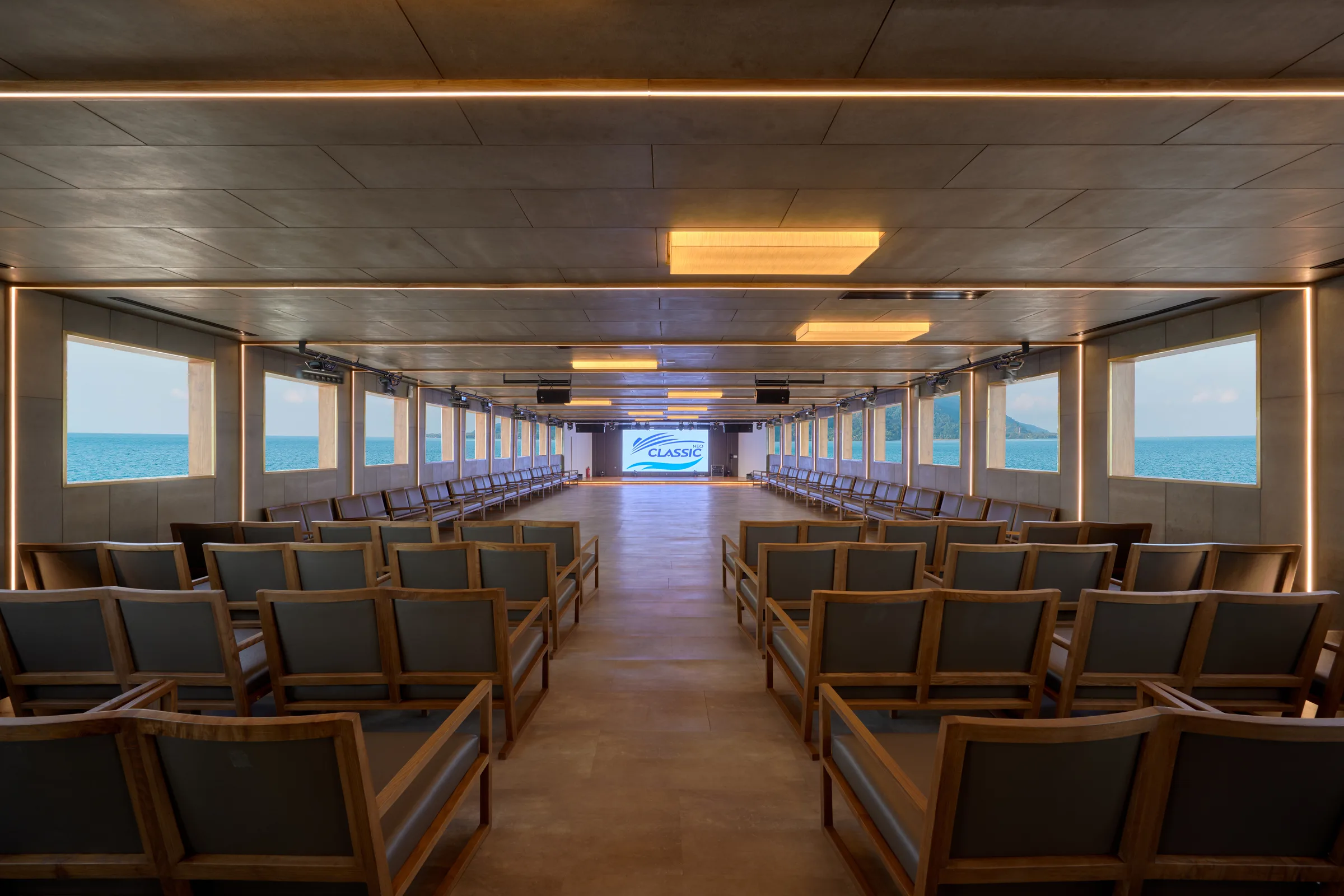 Seating hall with a screen aboard Classic Imperial